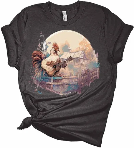 Vista 5 de Camiseta de manga corta para mujer, diseño de gallo tocando la guitarra