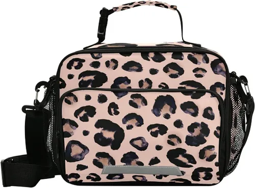 Vista 13 de Fiambrera aislada, suave, bolsa de almuerzo con estampado de leopardo para oficina, trabajo, escuela, picnic, playa