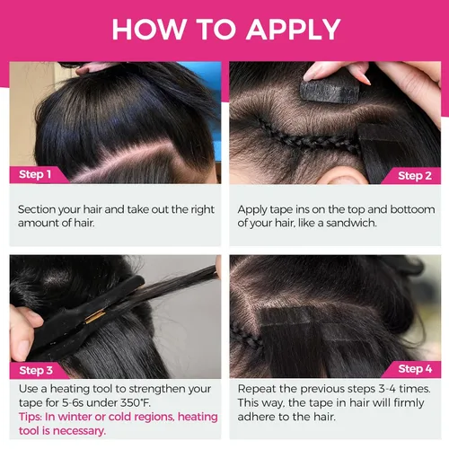 Vista 5 de Extensiones de cabello Lashey de 14 pulgadas; extensiones de cabello humano real lacio color negro azabache con trama adhesiva para mujeres, 20