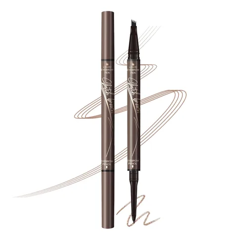 Vista 9 de Music Flower Pluma de cejas de microrelleno de doble extremo, lápiz líquido para cejas con 4 aplicadores de punta de cepillo micro y lápiz definidor