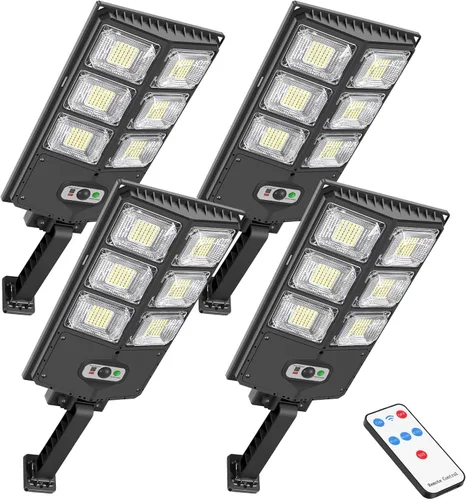 Vista 10 de Luces solares de 150 W para exteriores, sensor de movimiento de luz de inundación LED de 8000 lm con control remoto, 3 modos de luz solar de calle