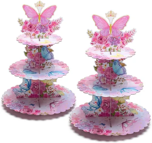 Vista 8 de MRPAPA - Soporte para cupcakes de cartón negro dorado de 3 niveles, torre BLACK-2PCS