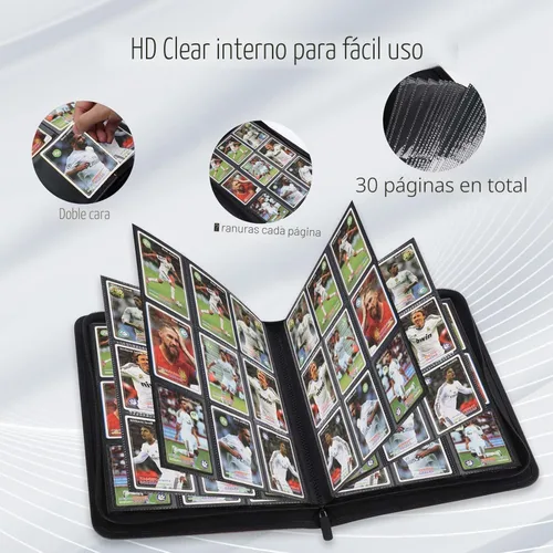 Vista 5 de Carpeta para tarjetas de 9 bolsillos, capacidad 540 con cierre de cremallera, de doble cara, resistente y elegante, protector de piel sintética