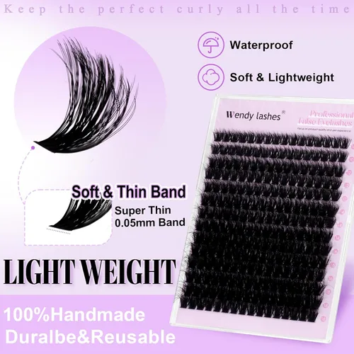 Vista 4 de WENDY LASHES Extensiones de pestañas onduladas con efecto 3D, extensiones de pestañas de volumen 100D de 0.394-0.709 in
