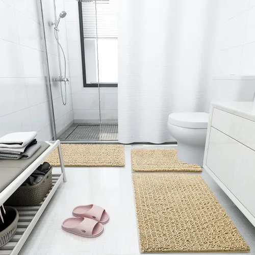 Vista 2 de Arotive Alfombras de baño de chenilla, 2 piezas, tamaño de alfombra de baño de 24 x 16 y 30 x 20 pulgadas, color beige, paquete de 2 artículos