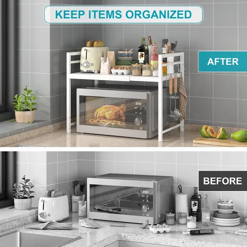 Vista 6 de DOLALIKE Estante para horno de microondas, soporte expandible para microondas, organizador de encimera de cocina, almacenamiento de utensilios