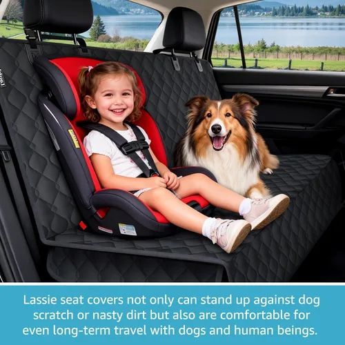 Vista 3 de Lassie - Funda de asiento trasero de automóvil para perros y niños con cinturón de seguridad, ajuste universal