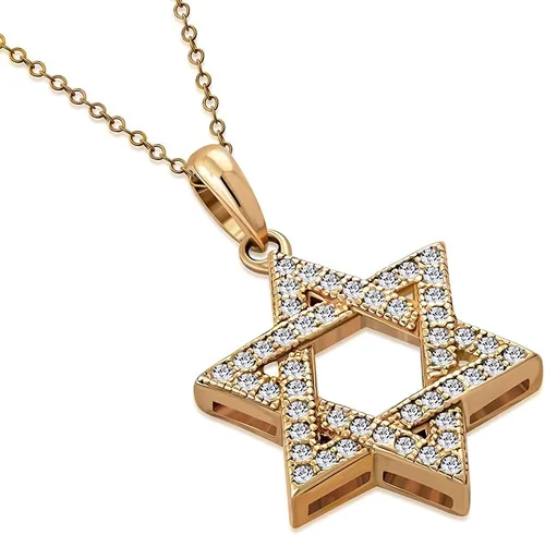 Vista 17 de Collar con colgante de plata de ley 925 con estrella judía de David con circonita cúbica blanca