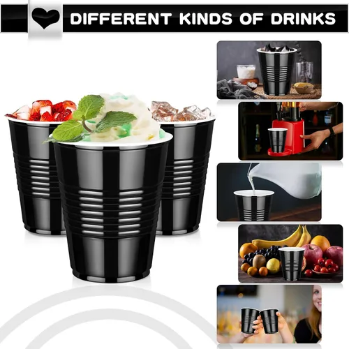 Vista 9 de Paquete de 100 vasos desechables de plástico negro de 12 onzas, vasos resistentes para beber para degustación de cerveza servir aperitivos