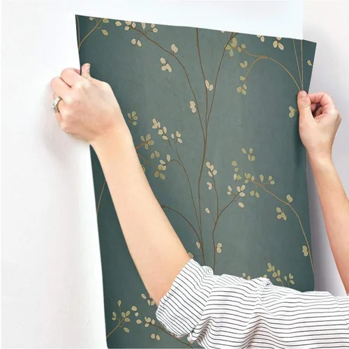 Vista 7 de York Wallcoverings Blossoms - Papel pintado extraíble prepegado, verde azulado/bronce Azul .112