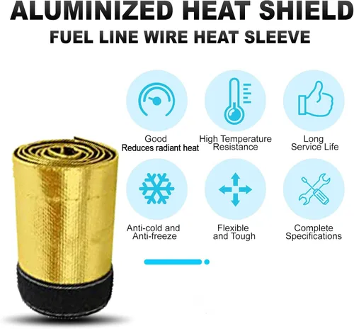 Vista 4 de Funda de protección térmica para tubo de escape, protector térmico para línea de combustible, manga de calor para alambre, funda de calor dorada