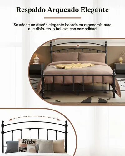 Vista 4 de Marco de cama de plataforma Queen con cabecero y estribo, marco de cama
