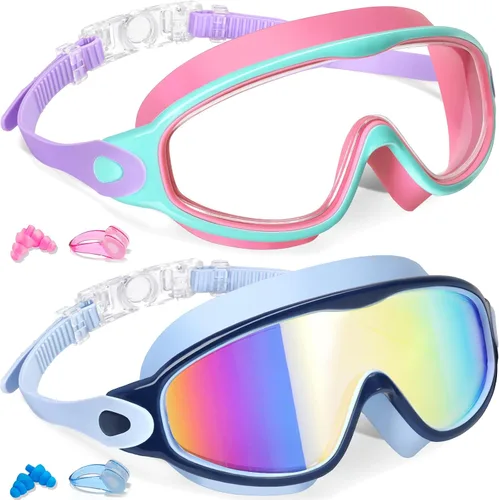 Vista 10 de Keary - Paquete de 2 gafas de natación para niños de 3 a 15 años, protección ultravioleta, antivaho, para piscina, agua, para niños, niñas, jóvenes