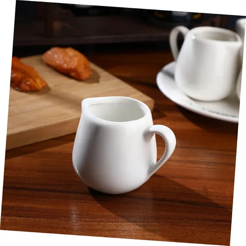 Vista 4 de Luxshiny Jarra de cerámica de 6 piezas, pequeña jarra de salsa blanca de porcelana con mango para salsa, café, leche
