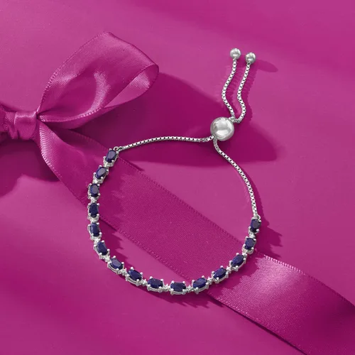 Vista 4 de Ross-Simons 4.50 ct. t.w. Gemstone Bolo Bracelet with Diamond Accents in Sterling Silver