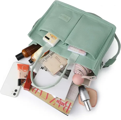 Vista 4 de Juoxeepy Bolsa de lona con múltiples bolsillos para mujer, bolsa de iglesia, bolsa de pañales con compartimentos