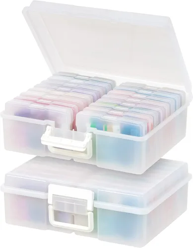 Vista 10 de IRIS USA 4 x 6 pulgadas, fabricado en Estados Unidos, paquete de 2 organizadores de fotos y caja de almacenamiento de imágenes con asa, 12 fundas