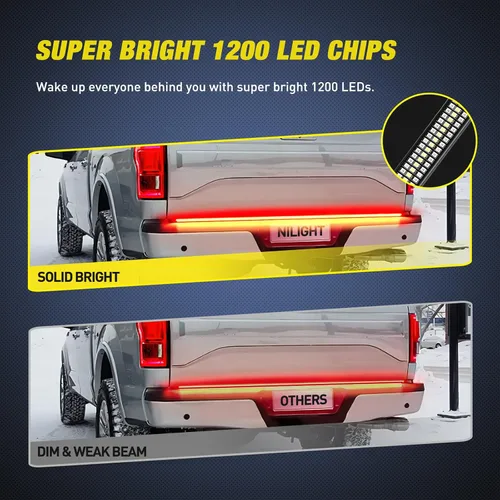 Vista 5 de Nilight Tira de luz para puerta trasera de camión de 60" con marco de aluminio, barra de luz de triple fila de 1200 LED con luz de freno roja, luz