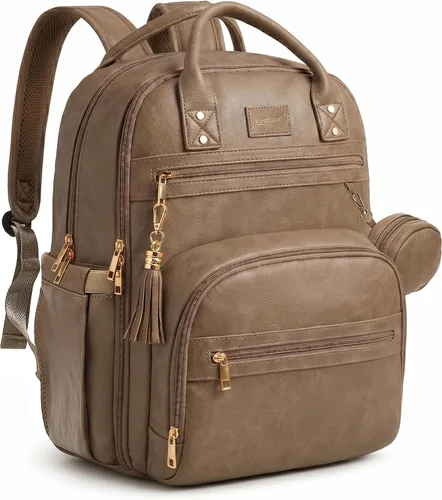 Vista 11 de ROSEGIN Mochila para pañales de cuero vegano de alta calidad con cambiador impermeable, cremalleras reforzadas y sin olor, organizador profesional