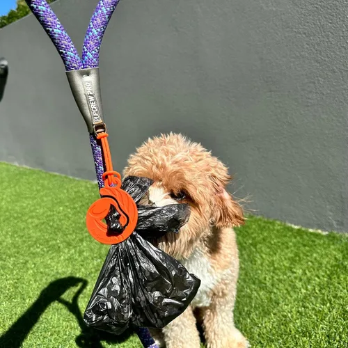 Vista 5 de Soporte para bolsa de excrementos de perro para correa, transportador de bolsas de excremento de perro usado, accesorio manos libres, se fija a