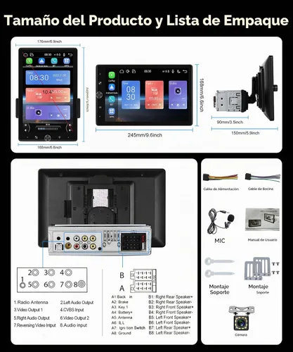 Vista 8 de MAHVEC Estéreo de automóvil de 10.4 pulgadas con CarPlay Android Auto, radio de pantalla táctil de rotación HD con Bluetooth, USB, Mirror Link, SWC