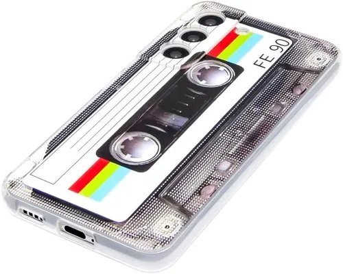 Vista 5 de FAteamll Funda para Galaxy S22 a prueba de golpes a prueba de arañazos con TPU suave parachoques retro cassette cinta caso compatible con Samsung