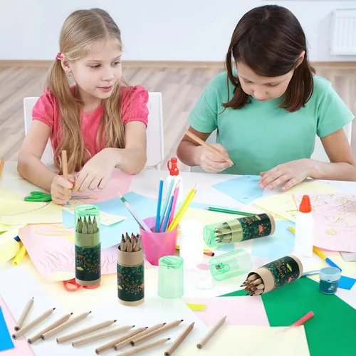 Vista 5 de Fumete Paquete de 32 mini lápices de colores del día de San Patricio, lápiz para colorear a granel con sacapuntas en tubo de dibujo, lápices