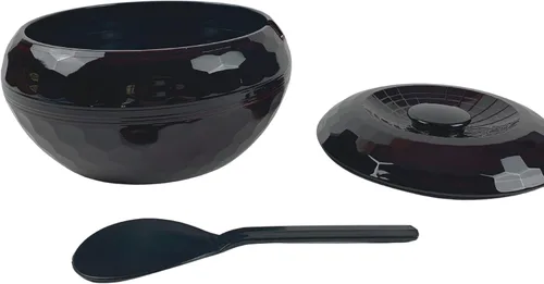 Vista 2 de JapanBargain 2073, cuenco de arroz con tapa y pala de paleta de arroz, recipiente de arroz japonés Ohitsu chino asiático restaurante arroz