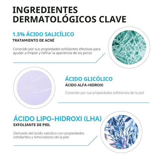 Vista 4 de La Roche-Posay Effaclar - Suero de ácido salicílico al 1,5%, tratamiento para el acné para la cara con ácido glicólico y niacinamida, suero