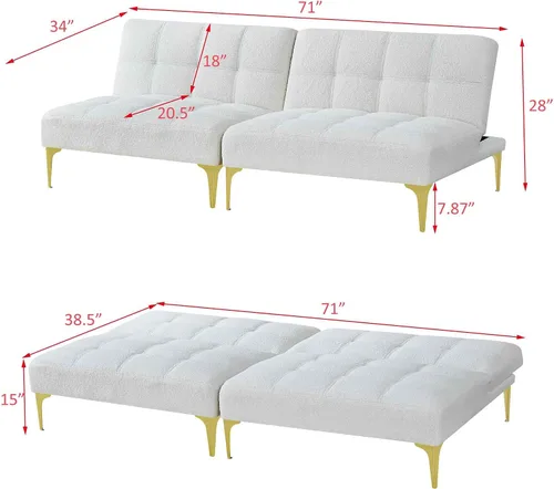 Vista 2 de Sofá cama convertible, sofá cama moderno con respaldo ajustable, patas de metal, sofá biplaza tapizado plegable, sofá seccional, asiento de espuma