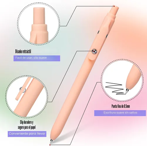 Vista 7 de Fenmay Bolígrafos de gel, juego de 12 bolígrafos de punta fina de 0,5 mm, estéticos, de secado rápido, sin manchas, escritura suave, agarre cómodo