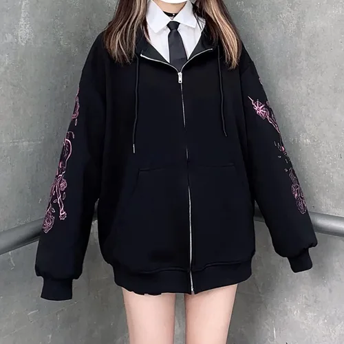 Vista 2 de Sudadera con capucha gótica con estampado vintage Harajuku, sudadera con capucha de moda callejera casual hip hop