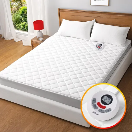 Vista 8 de Protector de colchón térmico tamaño individual, protector de colchón eléctrico con funciones de precalentamiento, calentador de cama con controlador