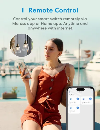 Vista 5 de meross - Interruptor de luz inteligente compatible con Apple HomeKit, Siri, Alexa, Google Assistant y SmartThings, interruptor de luz Wi-Fi de 2.4