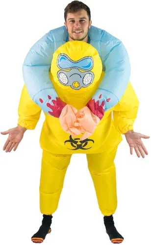 Vista 2 de Disfraz inflable de zombi de peligro amarillo para adultos (talla única)