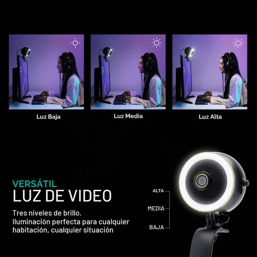 Vista 6 de Movo WebMic HD Pro - Cámara web todo en uno con micrófono y anillo de luz, cámara HD de 1080p, micrófono de condensador cardioide profesional