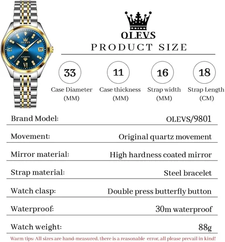 Vista 6 de OLEVS - Reloj automático de lujo para mujer con diamantes, fecha, clásico, de cuerda automática, relojes de pulsera luminosos e impermeables