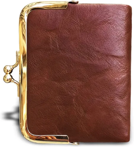 Vista 45 de AOXONEL Cartera para mujer, pequeña, Rfid, compacta, plegable, de piel, vintage, con cremallera y cierre de beso