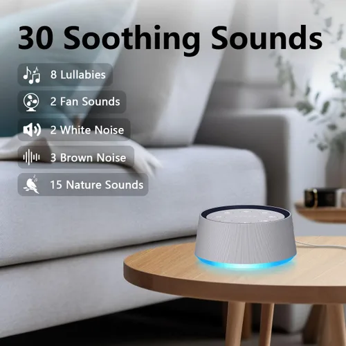 Vista 2 de Máquina de sonido de ruido marrón con 30 sonidos relajantes, luz nocturna de 12 colores para bebés, adultos, niños, máquina de dormir, 36 niveles