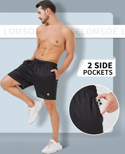 Vista 4 de lomsoe 5 Pack Gym Shorts Men 5 Inch Quick Dry Mesh Shorts Men Lightweight Training Athletic Running Shorts with Pockets