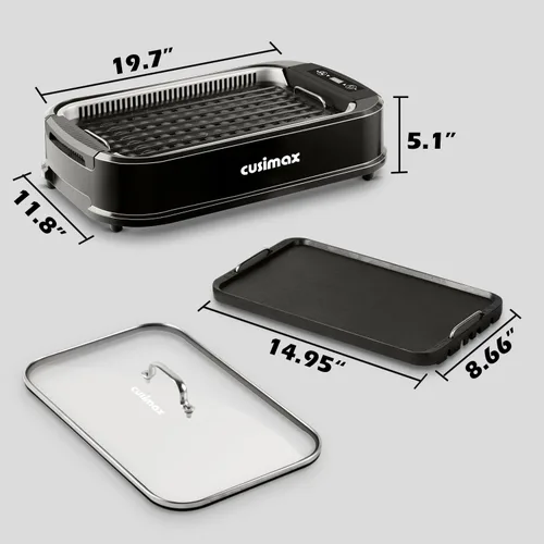 Vista 6 de Parrilla de Interior, CUSIMAX Parrilla Sin Humo de Interior, Parrilla Eléctrica Plancha de 1500W BBQ Coreana con Pantalla Inteligente LED y Tapa