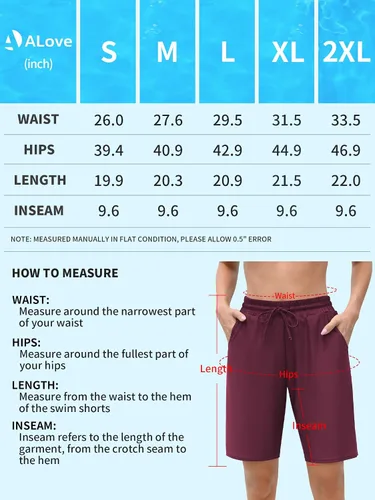 Vista 6 de ALove Pantalones cortos de natación para mujer de 9 pulgadas, cintura alta, con bolsillos, UPF 50+, parte inferior de traje de baño incorporada