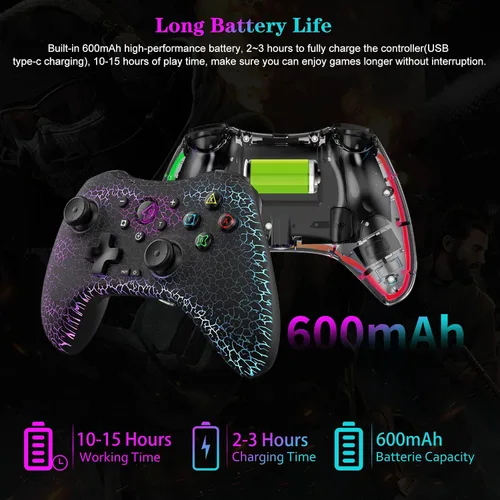 Vista 8 de Joso Controlador móvil para juegos para iPhone, Android, PC, Nintendo Switch, PS4, con luz LED, vibración dualgiroscopio de 6 ejesprogramación
