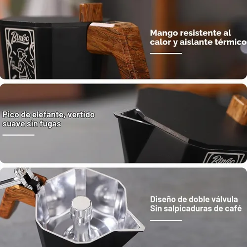 Vista 8 de Bincoo Máquina de café expreso de 4.1 fl oz, doble válvula, olla moka con extractor de termostato, evita la extracción excesiva, olla italiana
