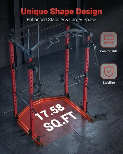 Vista 6 de GarveeLife Jaula de potencia, estantes de potencia multifuncionales para gimnasio en casa con sistema de cruce de cables, capacidad de peso de 1600
