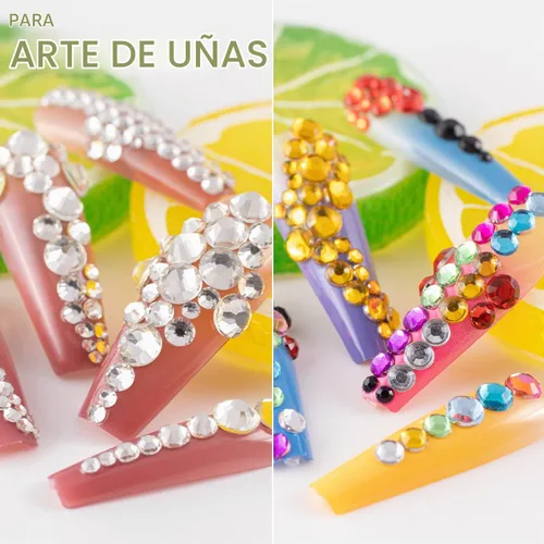 Vista 5 de Dos paquetes de diamantes de imitación de parte trasera plana, 4520 piezas de diamantes de imitación coloridos para arte de uñas, cristal colorido +