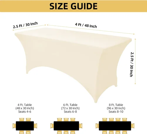 Vista 4 de Paquete de 2 Cubiertas de Mesa de Spandex de 4 pies para Mesas Plegables Rectangulares - Manteles Elásticos Ajustados Resistentes a las Arrugas