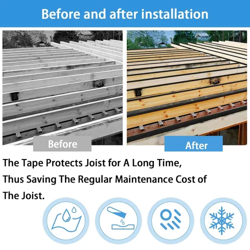 Vista 6 de Cinta de vigueta de cubierta de 2 x 50 pies, cinta adhesiva de butilo para cubierta, impermeable y resistente a la intemperie, cinta intermitente