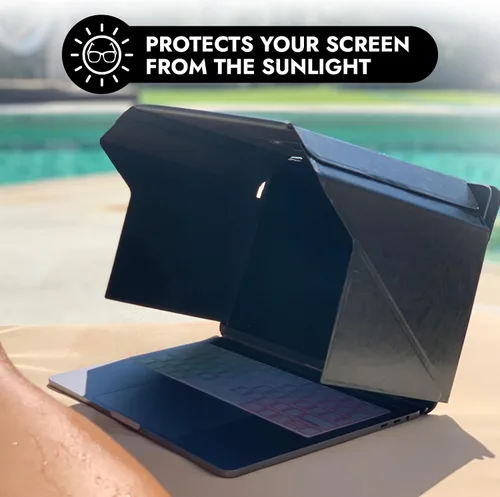 Vista 5 de Pantalla para laptop 4 en 1, capucha Lux original, protección contra el sol, privacidad, calor y contraste, independiente con bolsillo, se adapta a
