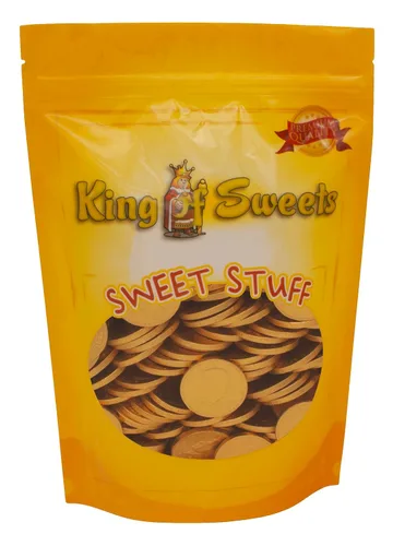 Vista 5 de Monedas de oro de chocolate con leche de 1 libra en una bolsa de King Of Sweets resellable a granel